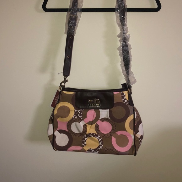 NWT authentic brown, yellow, and pink coach purse!- VINTAGE...